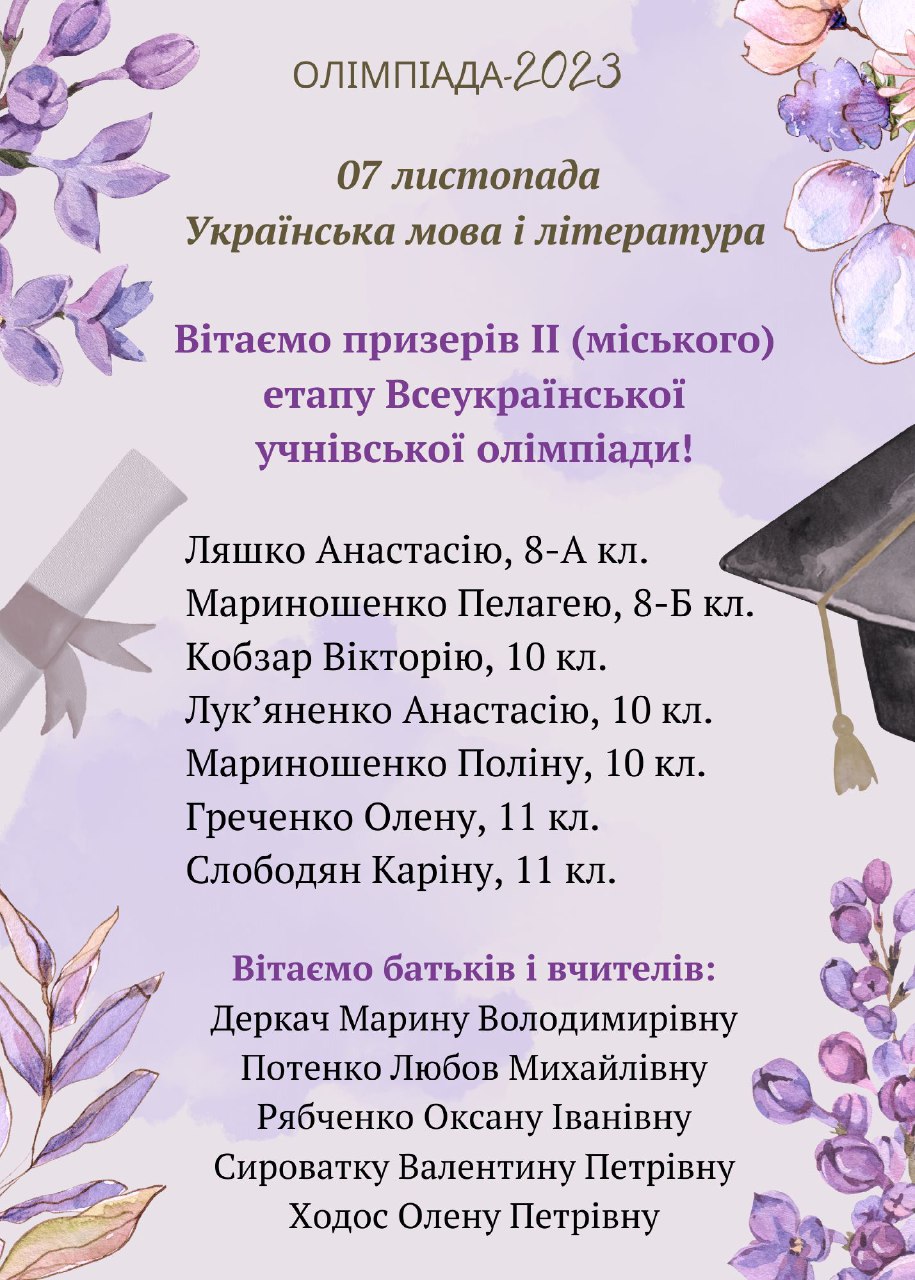 ІІ (міський) етап Всекраїнської учнівської олімпіади з української мови і літератури